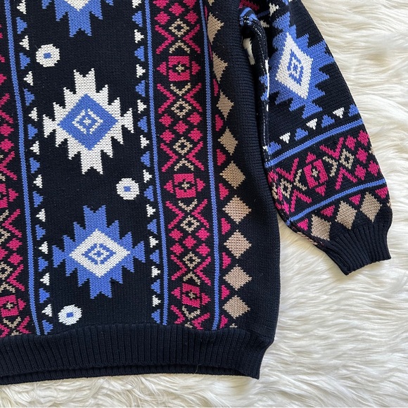 Vintage clifton place knit boho Aztec mock neck sweater - Picture 3 of 11